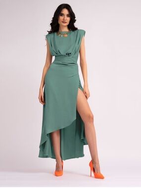 Sage Green Midi Dress with High Slit
